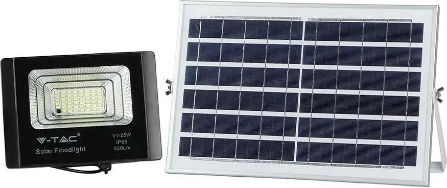 Projektor LED solar V-TAC 12W, IP65, me telekomandë, Timer, 6000K, i zi