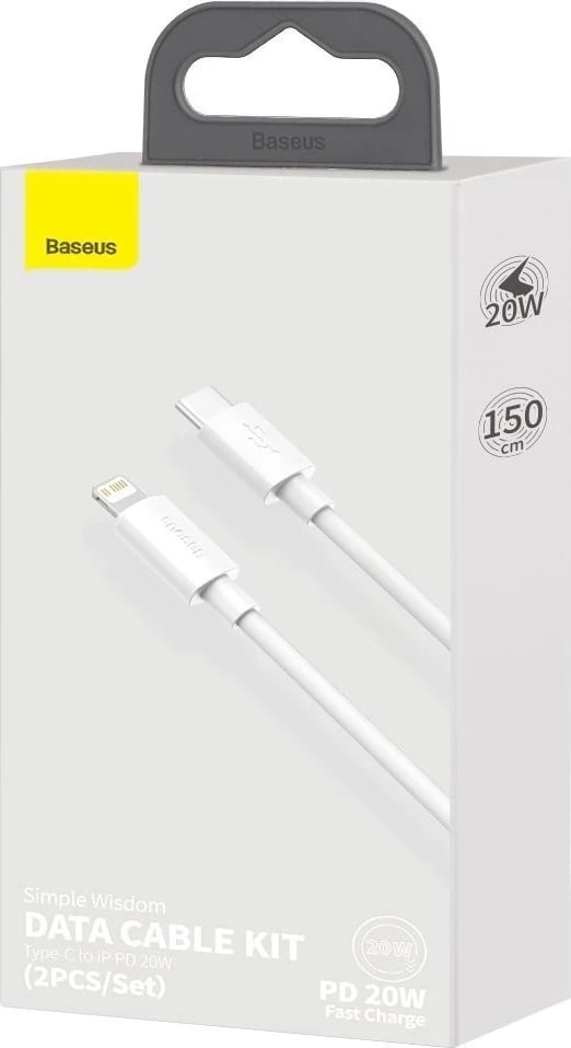 Kabllo Baseus Simple Wisdom USB-C, 20W, 1.5m, e bardhë 