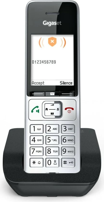 Telefon pa tel Gigaset COMFORT 500, DECT, Speakerphone, 200 kontakte, ID thirrësit, Ngjyrë e zezë dhe argjendtë