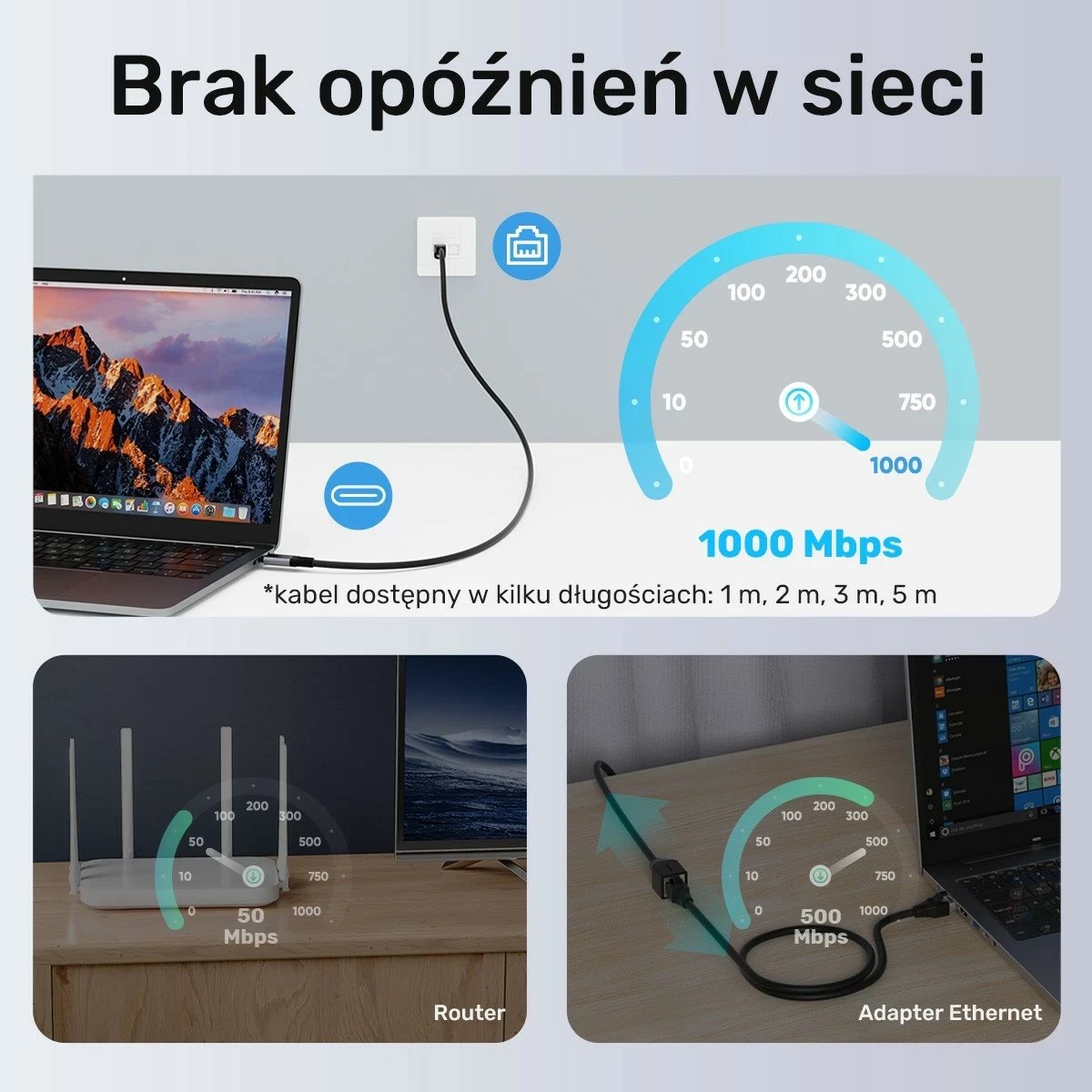 Kabllo  Ethernet Unitek USB C RJ-45 LAN, 2m, e zezë