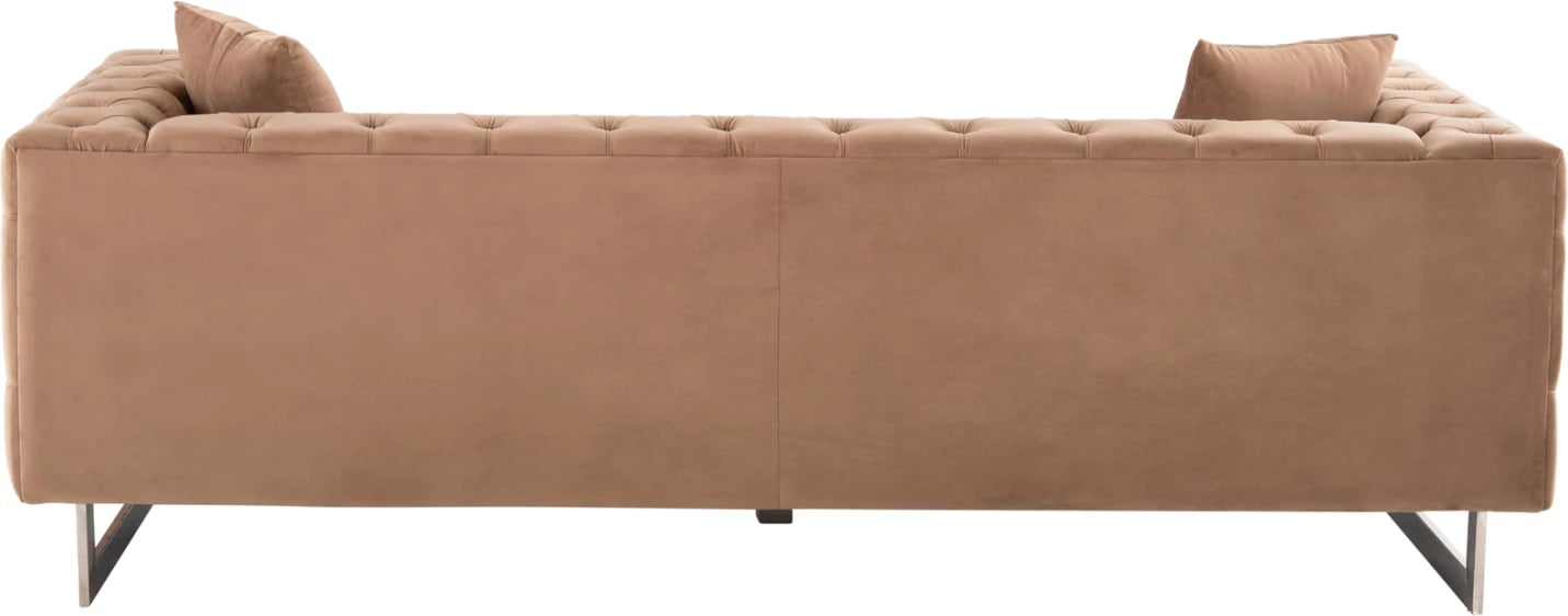 Divan 3-vendësh Chesterfield MOBAR FH3263.03, kadife bezhë, këmbë metalike, 212x87x68H cm.