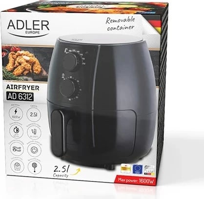 Fritezë me ajër Adler AD 6312, 1000W, 2.5l, e zezë