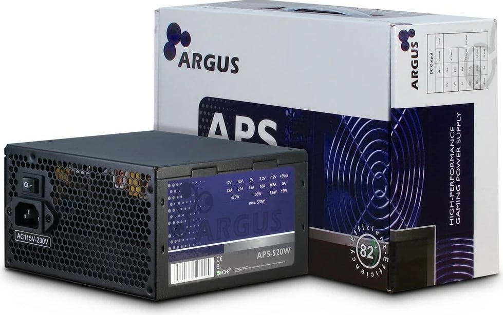 Furnizues energjie Inter-Tech Argus APS, 520 W, 115 - 230 V, 47 - 63 Hz, +12V1,+12V2,+3.3V,+5V,+5Vsb,-12V, Aktiv, 120 W