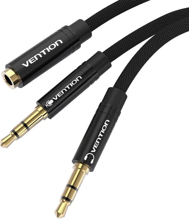 Kabëll audio Vention BBL, miniJack 3.5 mm (femër) në 2x miniJack 3.5 mm (mashkull), 0.6m, i zi