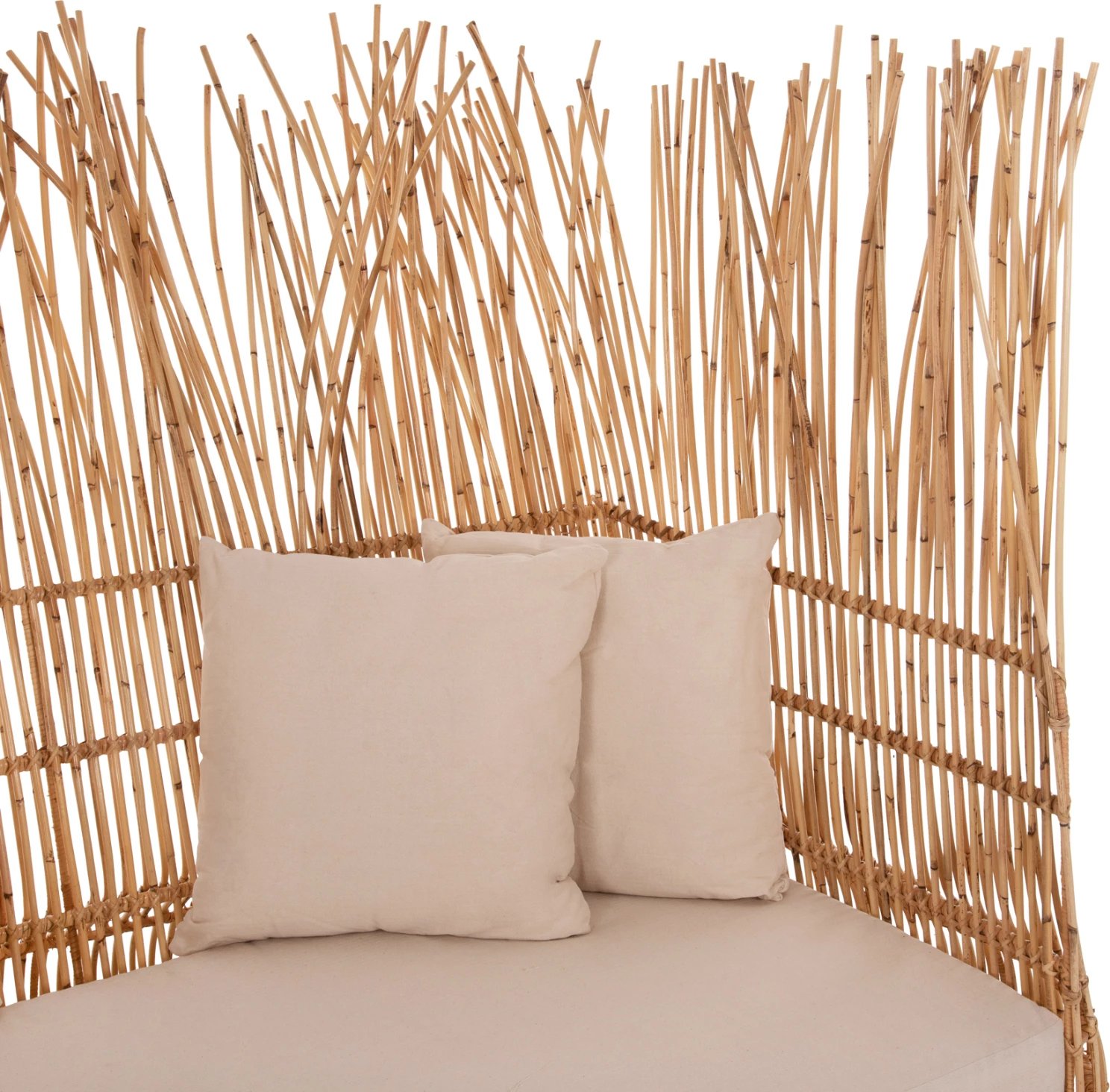 Divan për jashtë ZEPHYR FH5988 kallamishte rattan natyrale-set jastëkësh në bezhë 200x120x142Hcm