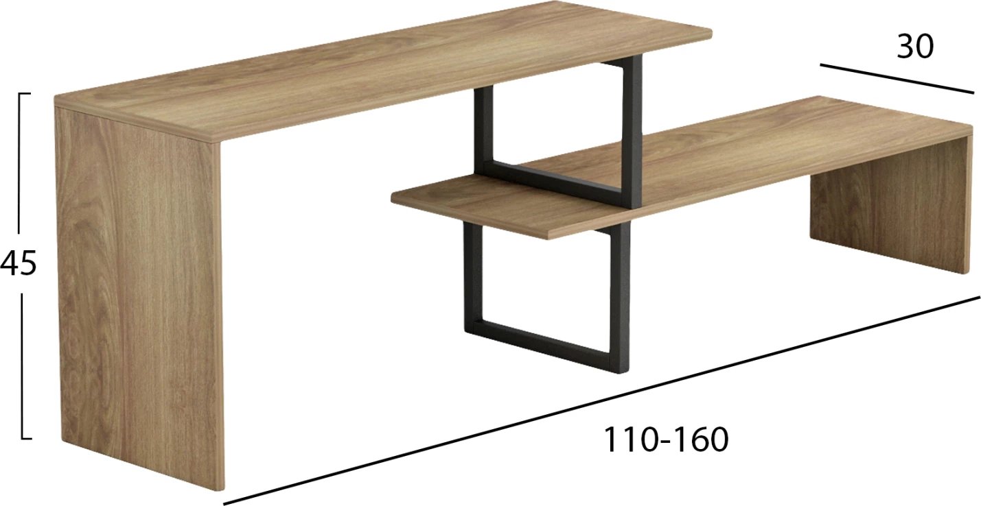 Mobilje TV e zgjerueshme BRIGGITE FH8893.11 melaminë në ngjyrë sonama - këmbë metalike të zeza 110-160x30x45Hcm