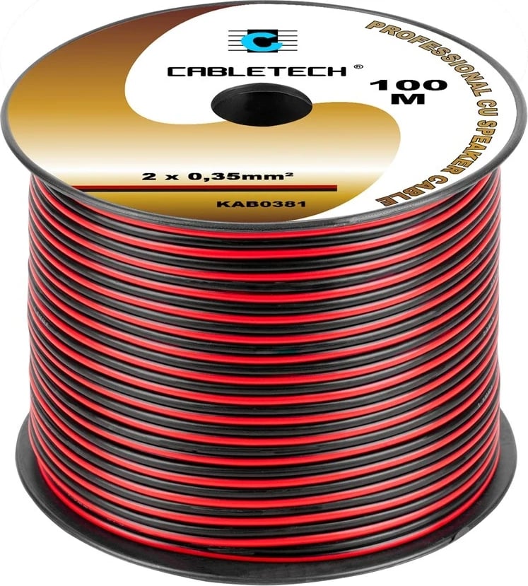 Kabëll për altoparlant CABLETECH, 0.35mm, 100m, Zi-Kuq