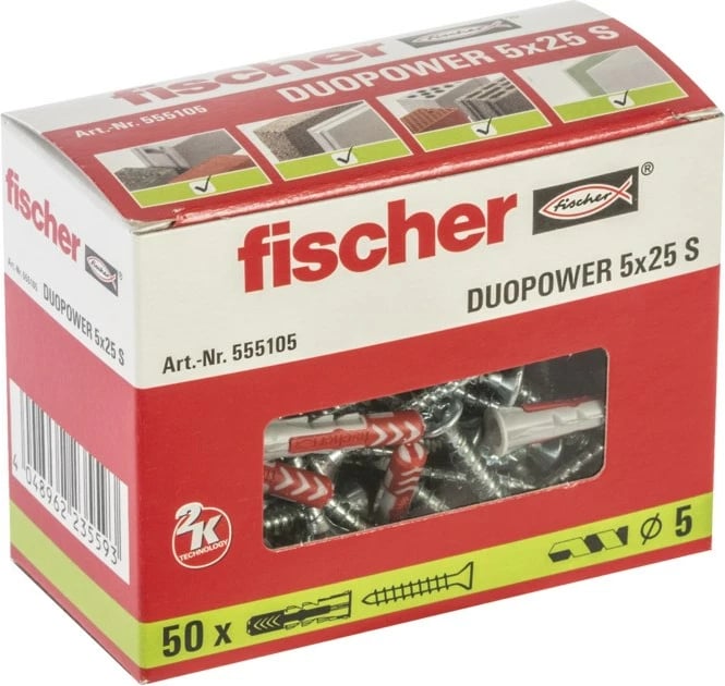 Dübel fischer DUOPOWER 5 x 25 S, 50 copë, Gri