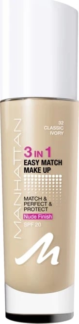 Krem pudër Manhattan 3 In 1 Easy Match, 32 Classic Ivory, 30ml