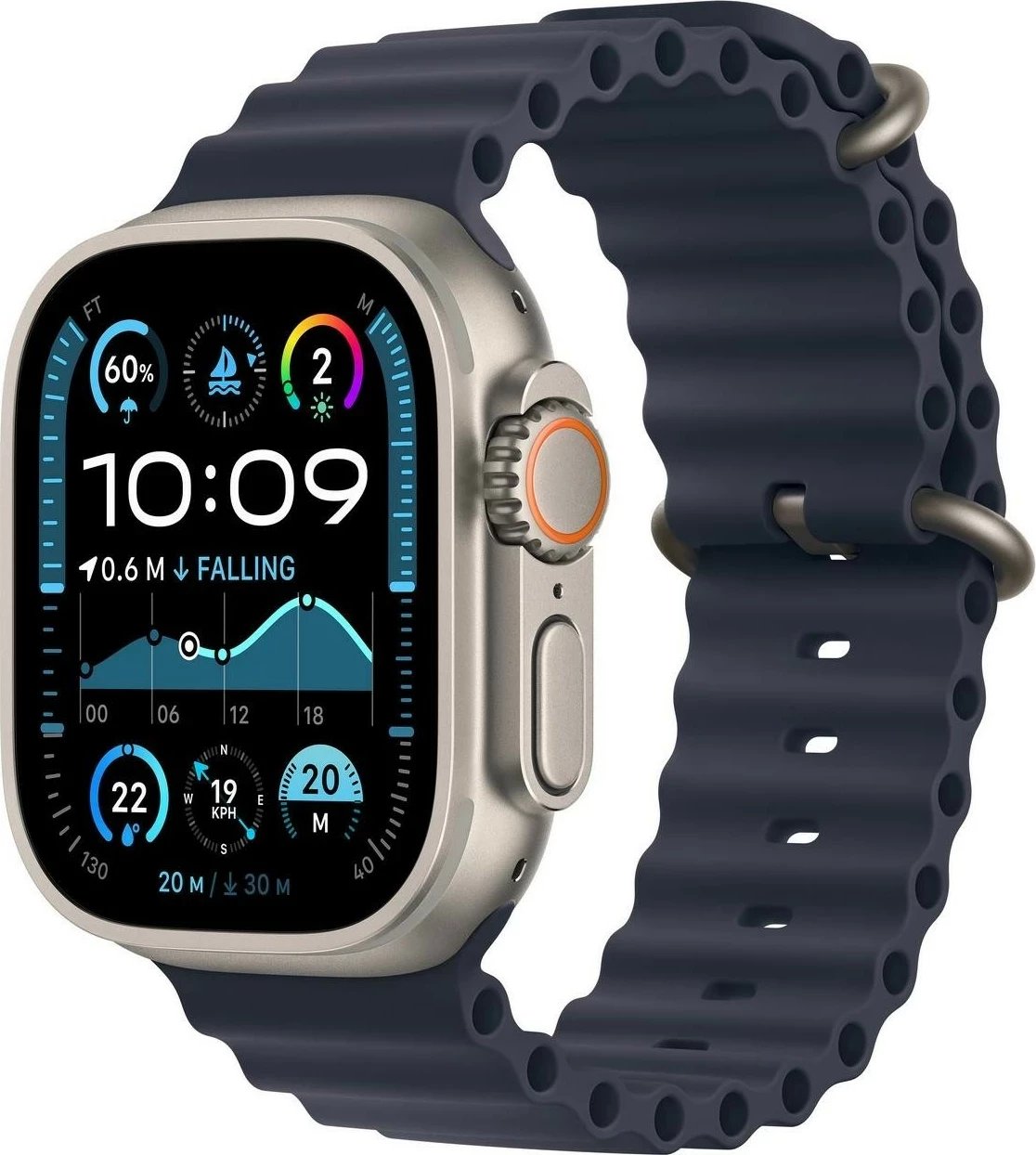 Smartwatch Apple Watch Ultra 2 GPS + Cellular 49mm, Kasë Titanium, Ngjyrë Natyrale, Rrip Oqeani Blu