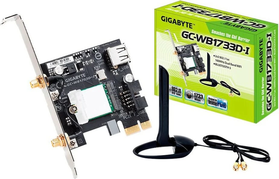 Kartelë PCI Express Gigabyte GC-WB1733D-I, Wireless, Wi-Fi 5 (802.11ac), 1733 Mbit/s