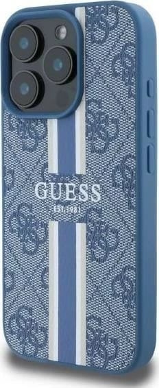 Mbështjellës Guess 4G Printed Stripes MagSafe për iPhone 16 Pro Max, blu