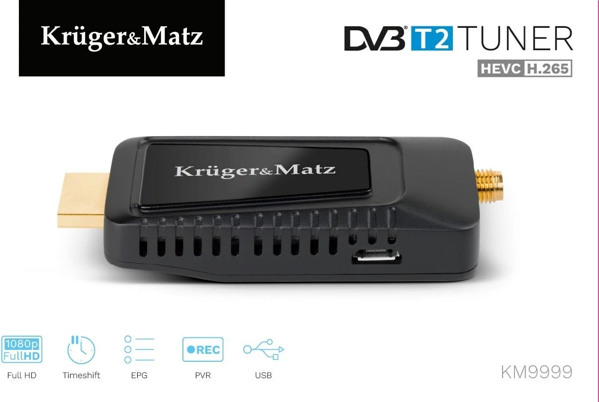 Telekomandë KRUGER & MATZ, DVB-T2, H.265 HEVC KM9999, i zi 