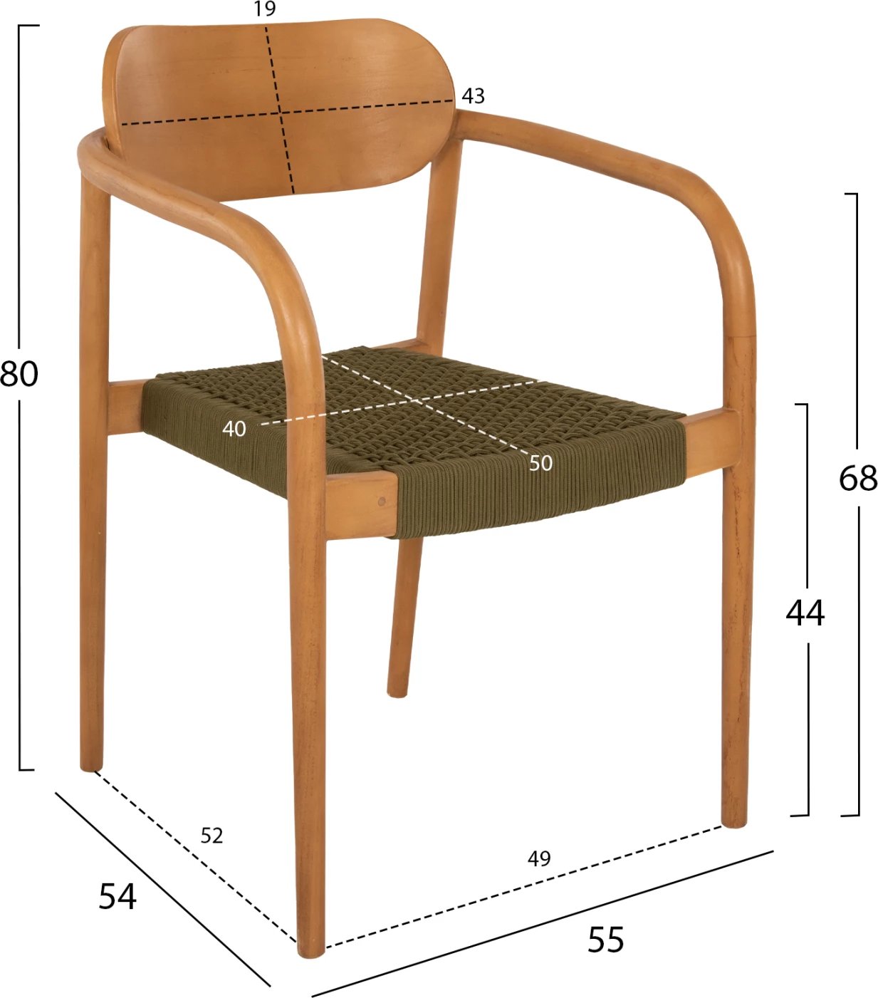 Karrige OSLO FH9636.05 dru teak natyral & litar jeshil 55x54x80Hcm.