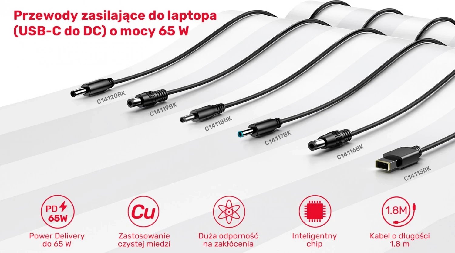 Kabllo për laptop USB-C - DC4,5, Dell Unitek 65W, i zi