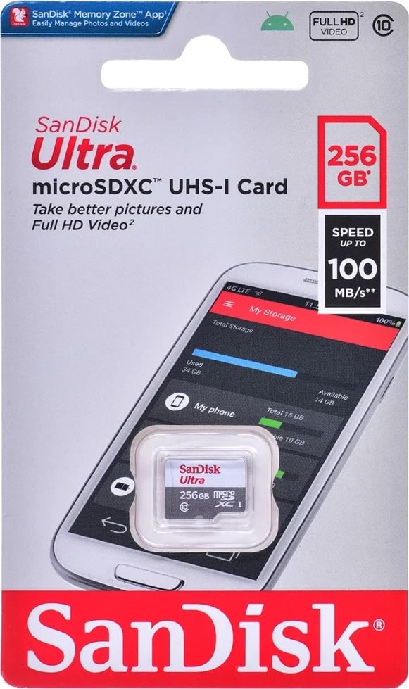 Kartë kujtese SanDisk Ultra 256 GB MicroSDXC UHS-I Class 10, Gri