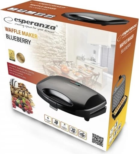 Toster për waffle Esperanza Blueberry EKT008, 1000W, i zi