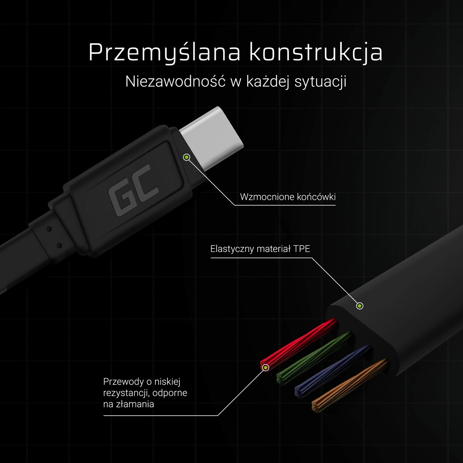 Kabëll Green Cell KABGC03, 0.25 m, USB A, USB C, 0.48 Gbit/s, zi