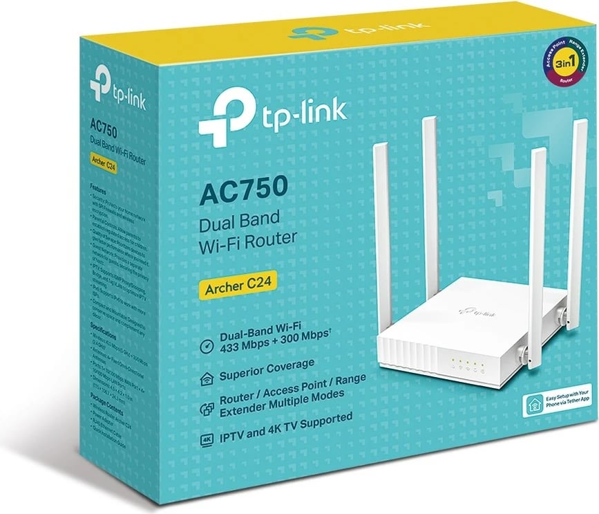 Ruter Wireless TP-Link Archer C24, Fast Ethernet Dual-band, 2.4GHz / 5GHz, i bardhë