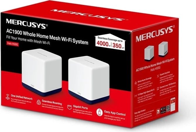 Sistem mesh Wi-Fi Mercusys AC1900, i bardhë