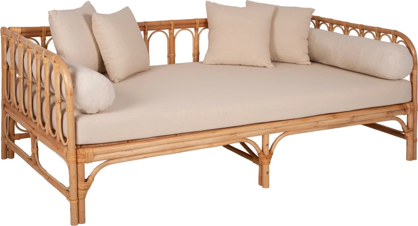 Krevati-divan LIGNANO FH9660 rattan natyral me jastëkë bezhë 200x100x75H cm.