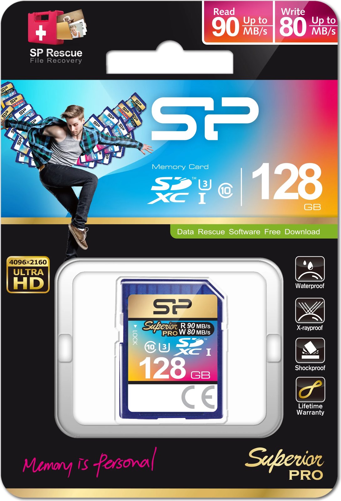 SD CARD SILICON POWER SUPERIOR PRO | 128GB UHS-I U3 CLASS10 90MB/S SHOCK/WATERPROOF