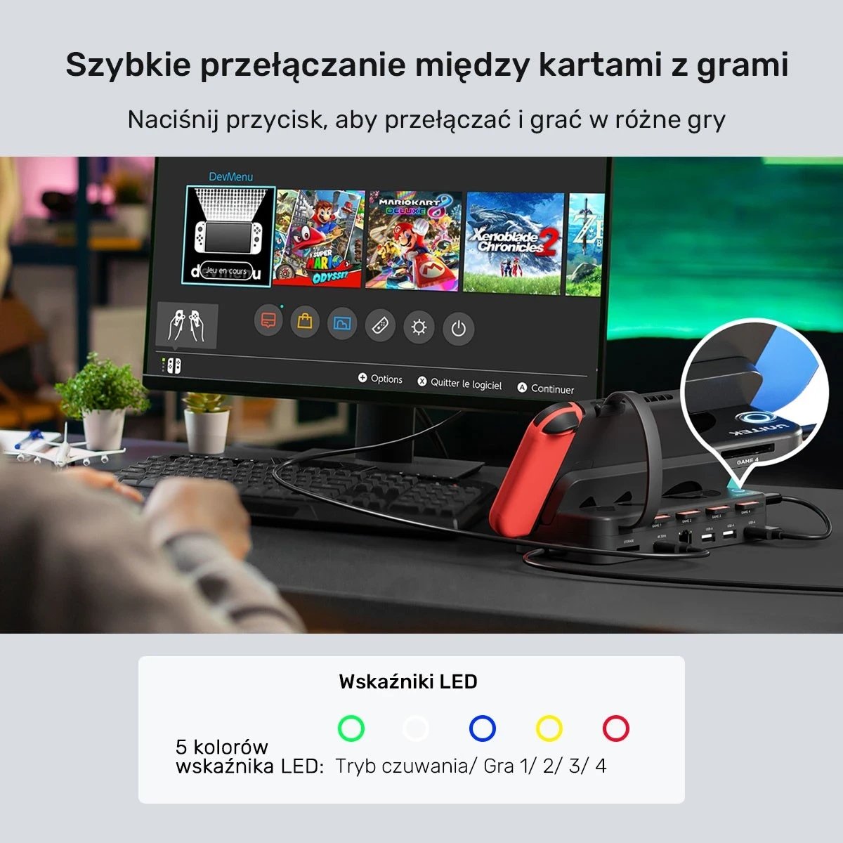 Stacioni i dokimit për Nintendo Switch Unitek, 100W 4K, i zi