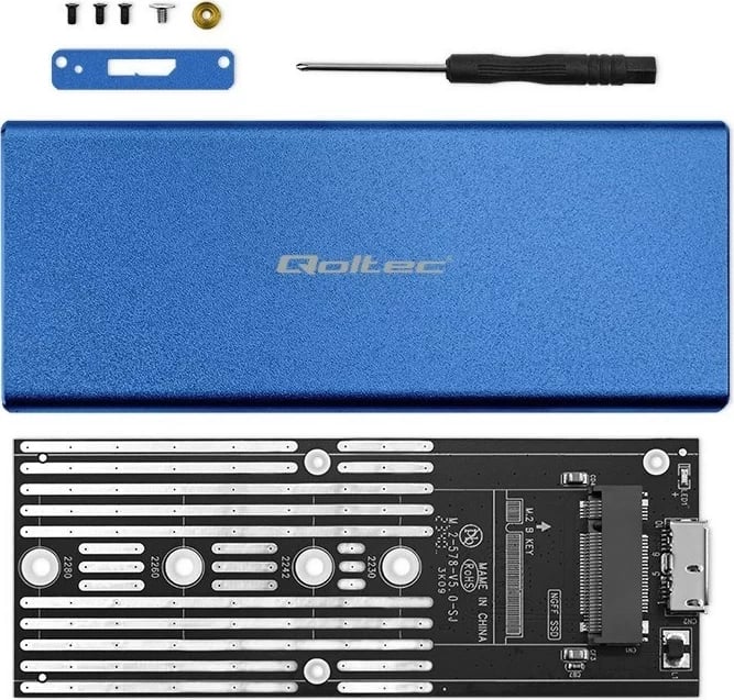 Kasë Qoltec 51832 për SSD M.2, USB 3.0, Blu