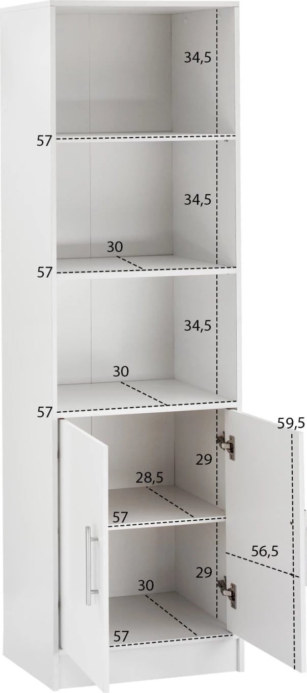 Raft librash nga melamina, FH2027.05, 60x30x180 cm, e bardhë