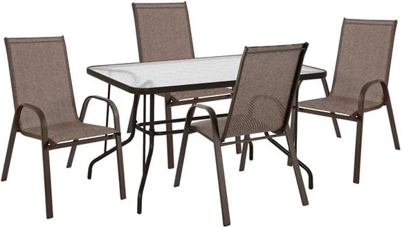 Set 5 copë tavolinë metalike 120x70x71cm me karrige kafe FH10565.02