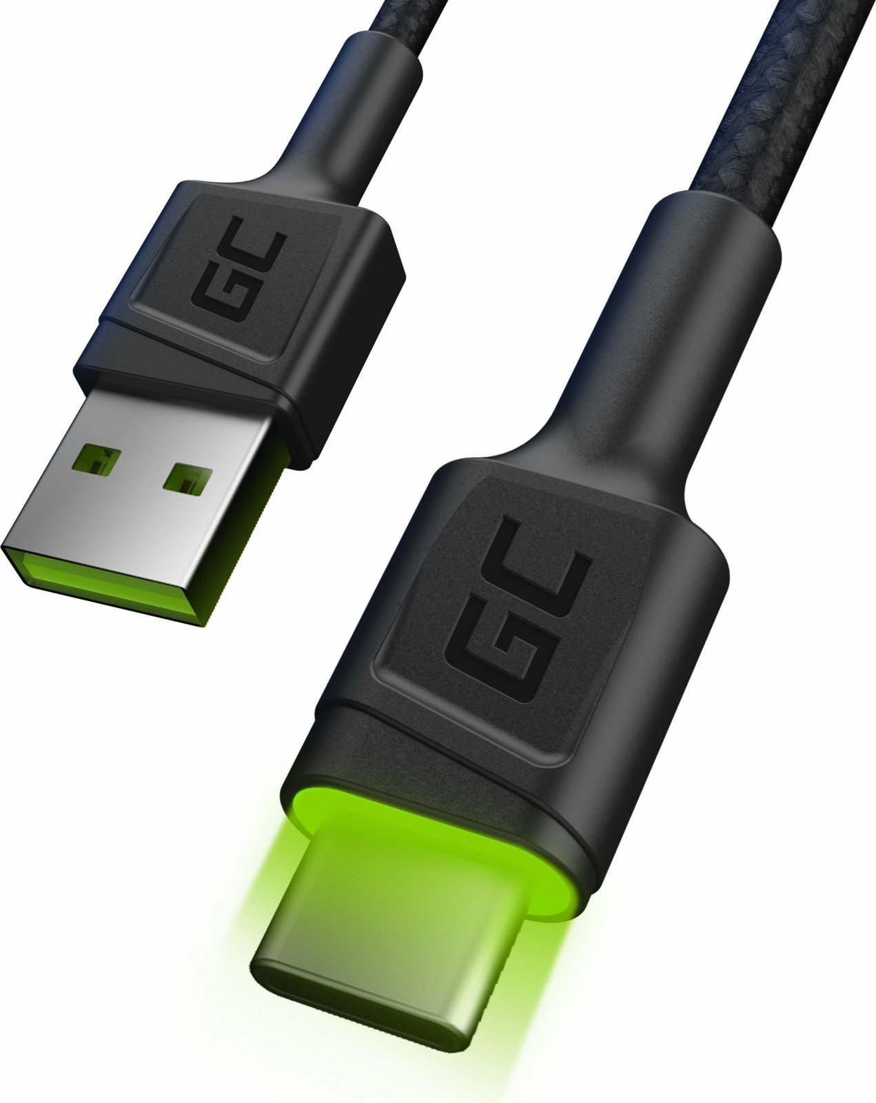 Kabëll USB Green Cell KABGC13, 2 m, USB A, USB C, USB 2.0, i zi