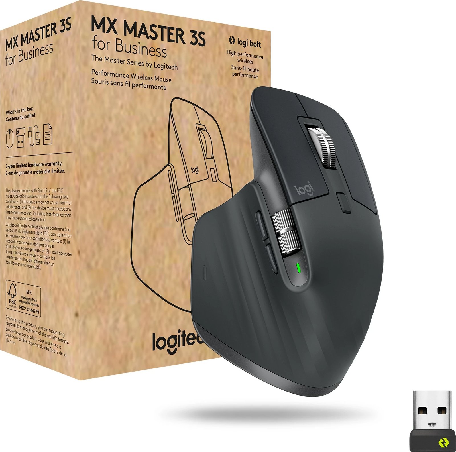 Maus Logitech MX Master 3s për Biznes, Djathtas, Laser, RF Wireless + Bluetooth, 8000 DPI, Grafit