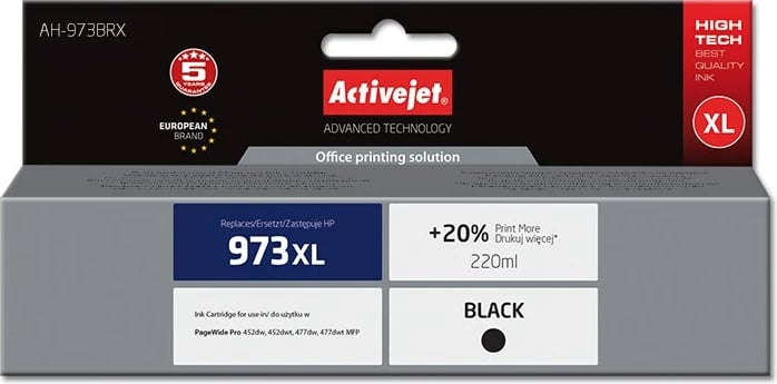 Ngjyrë zëvendësuese Activejet AH-973BRX për printer HP 973XL L0S07AE, 220 ml, e zezë