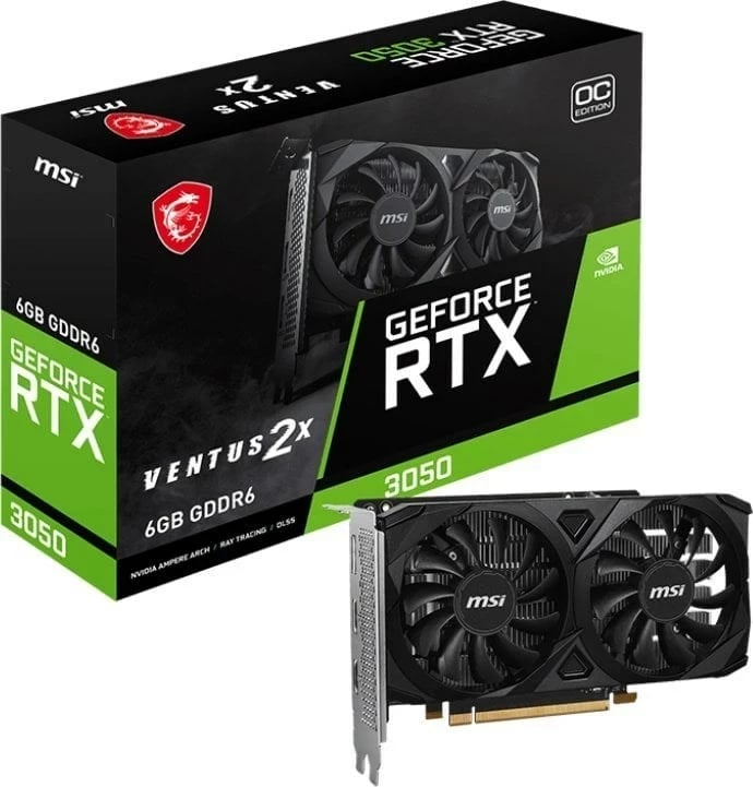 Kartelë grafike MSI GeForce RTX 3050 VENTUS 2X E 6G OC, E zezë