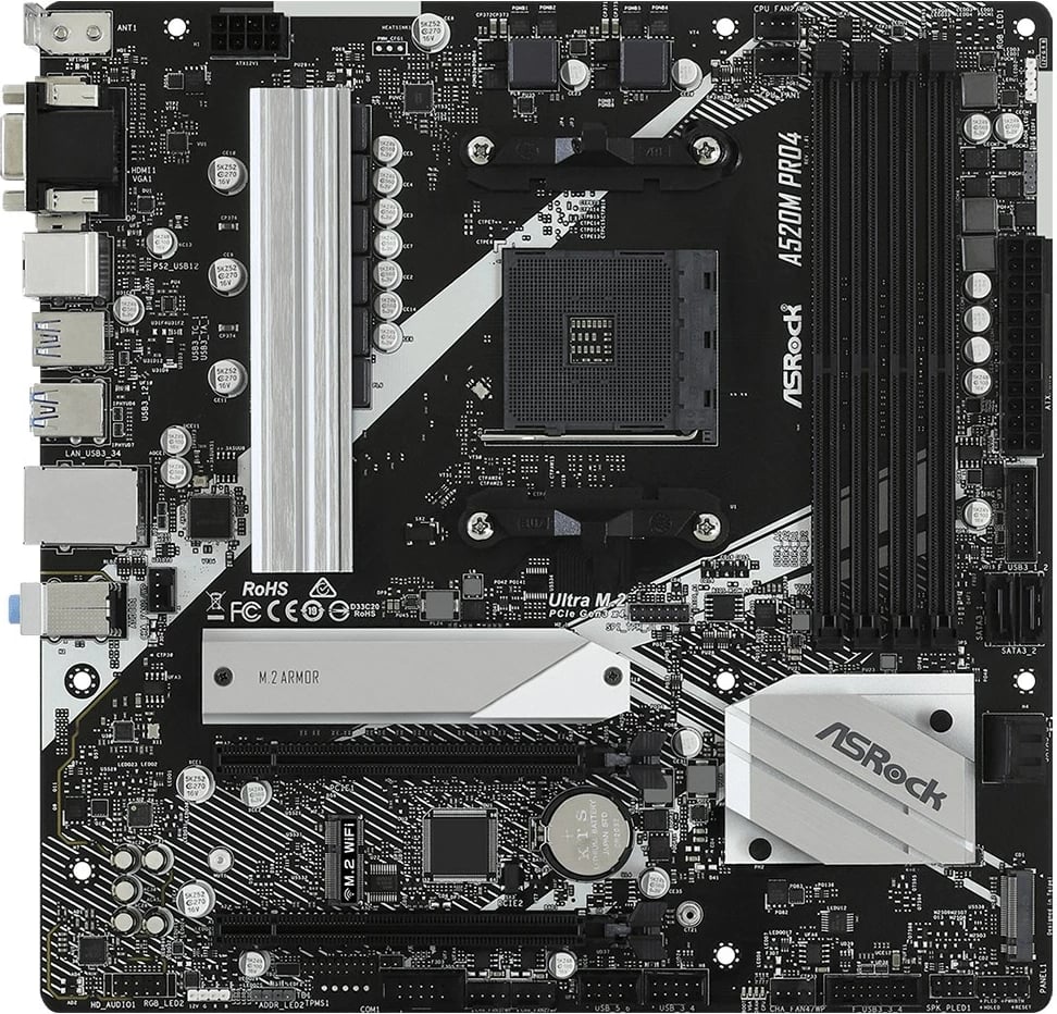 Pllakë amë Asrock A520M, 64GB, Socket AM4 micro ATX