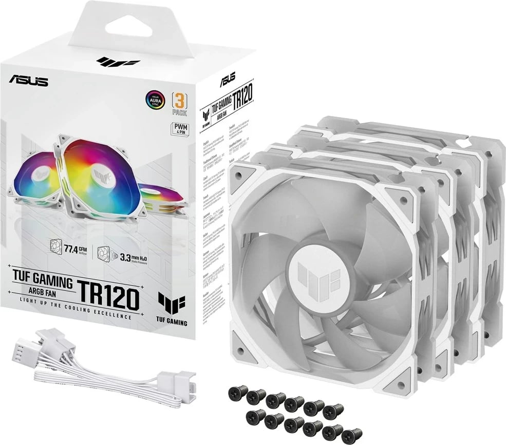 Kasë ASUS TUF GAMING TR120 ARGB 3IN1, ftohës ajri, 12 cm, Bardhë