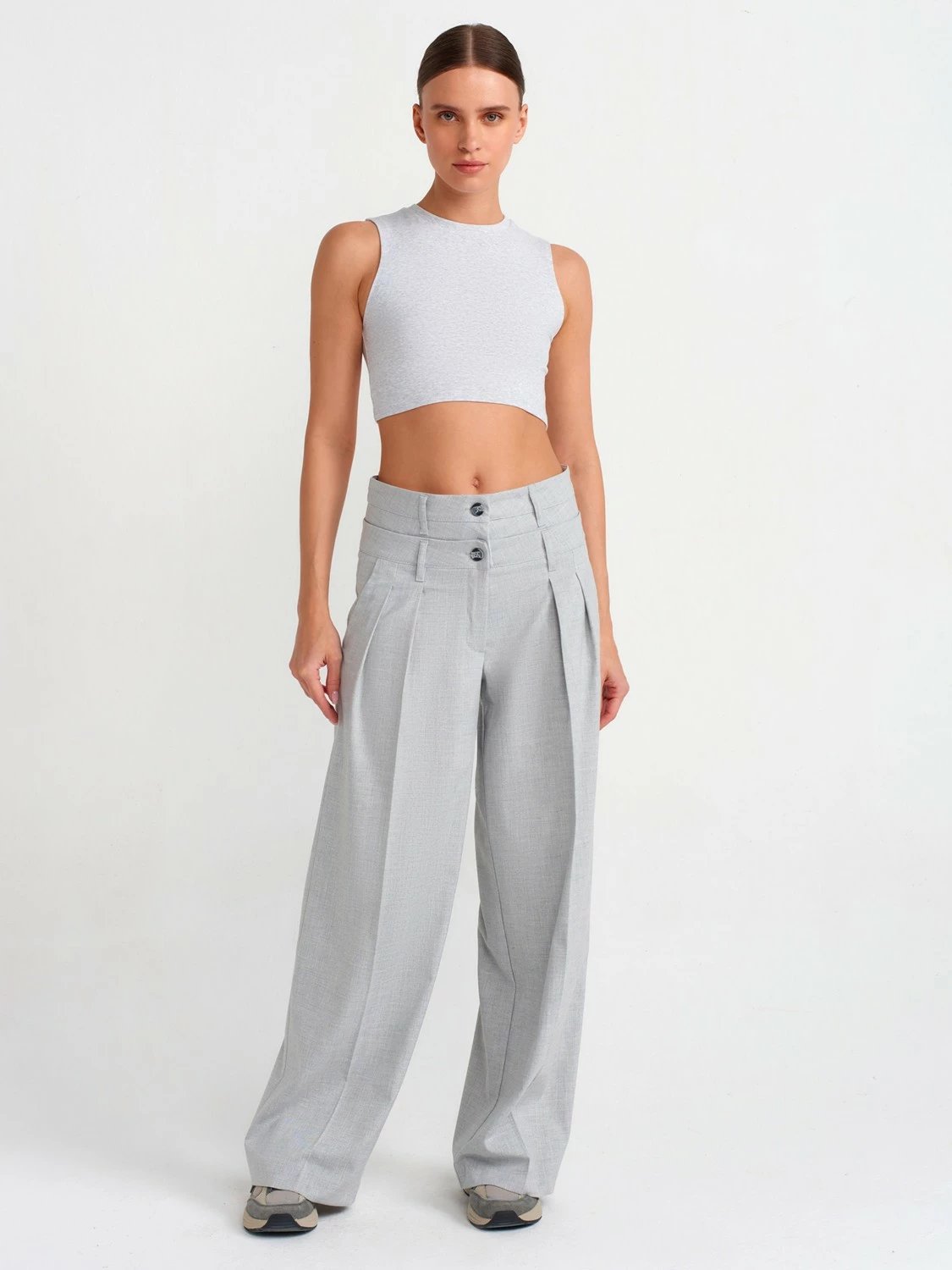 Crop top Dilvin 30998 për femra, gri melange