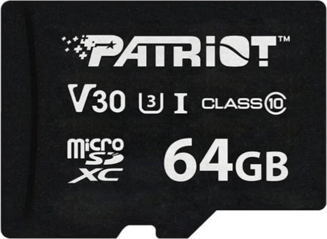 Kartë kujtese Patriot VX Series 64GB MicroSDXC V30 Class 10 UHS-I U3 për 4K UHD, e zezë