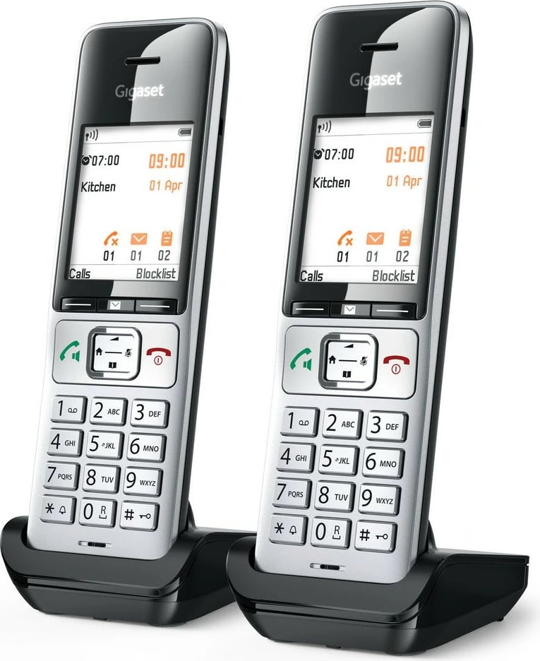 Telefon Gigaset COMFORT 500HX duo, Analog/DECT, Mbështjellës me kabllo, ID thirrës, 200 kontakte, Zi, Argjendtë