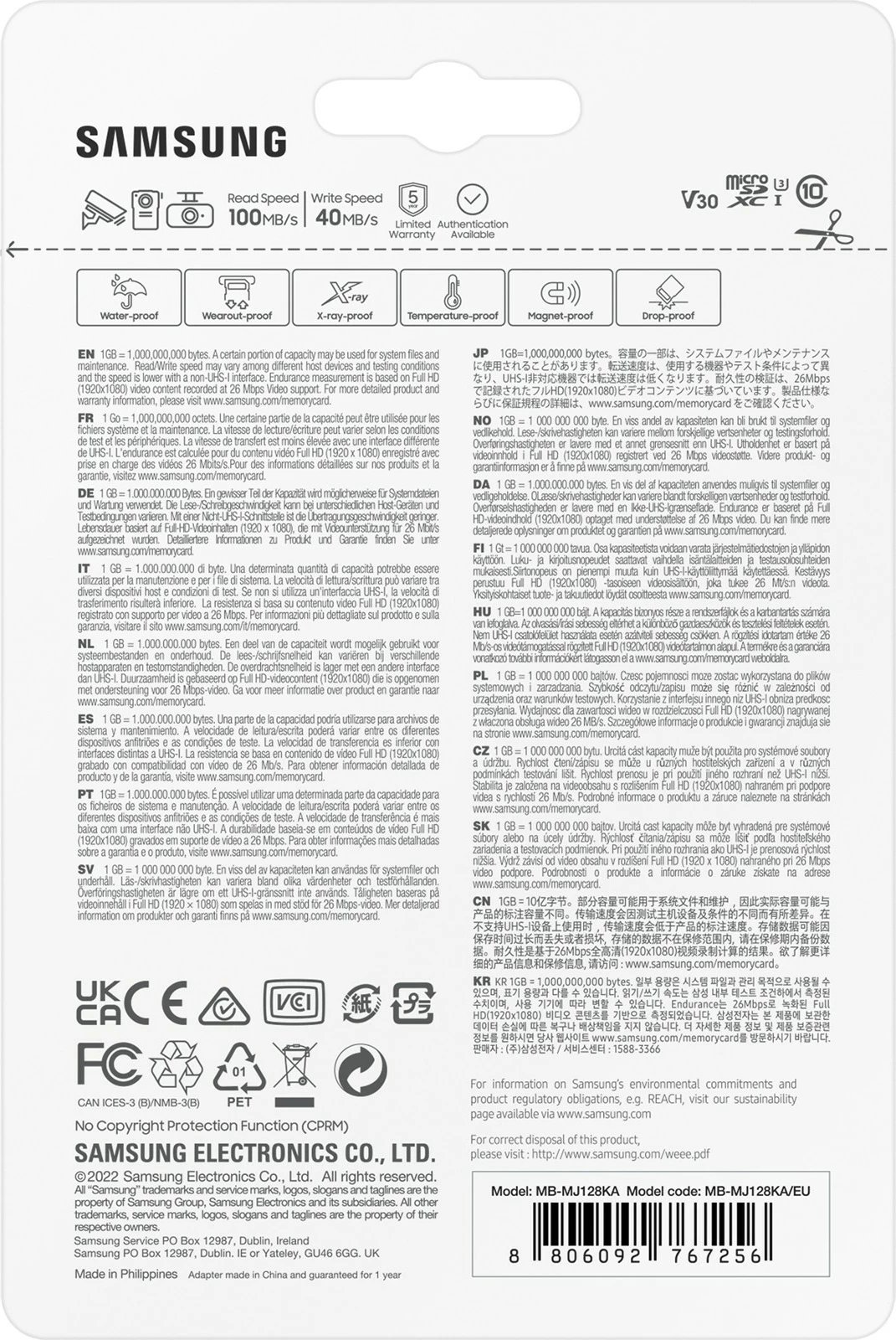 Kartelë MicroSDXC Samsung MB-MJ128K, 128 GB, Class 10, UHS-I, e bardhë