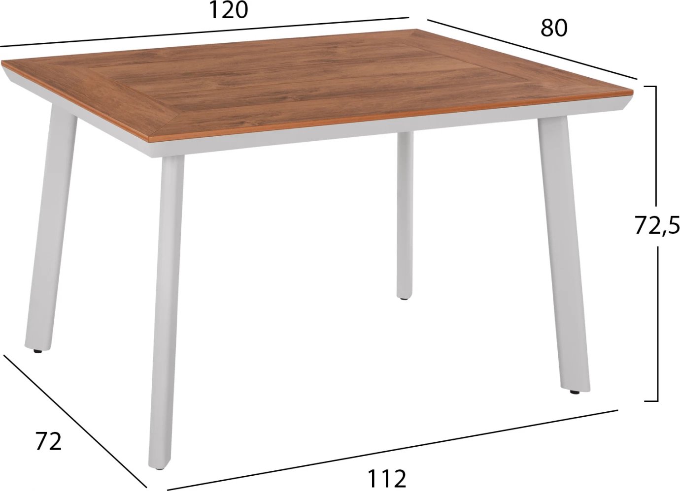 Tavolinë alumini me sipërfaqe tavoline polywood, FH5562.01, e bardhë, 120x80x72 cm