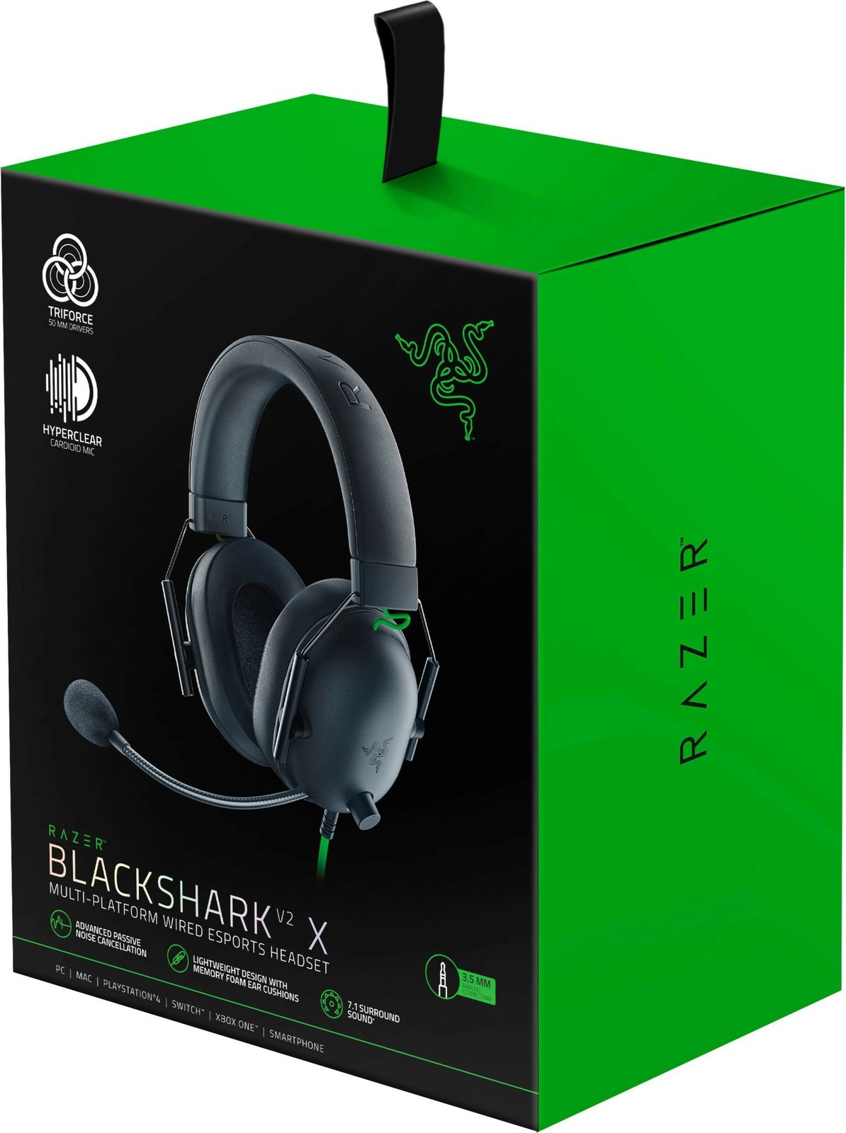 Kufje Razer Blackshark V2 X, Wired, 12 - 28000 Hz, Gaming, 270 g, Black, Green