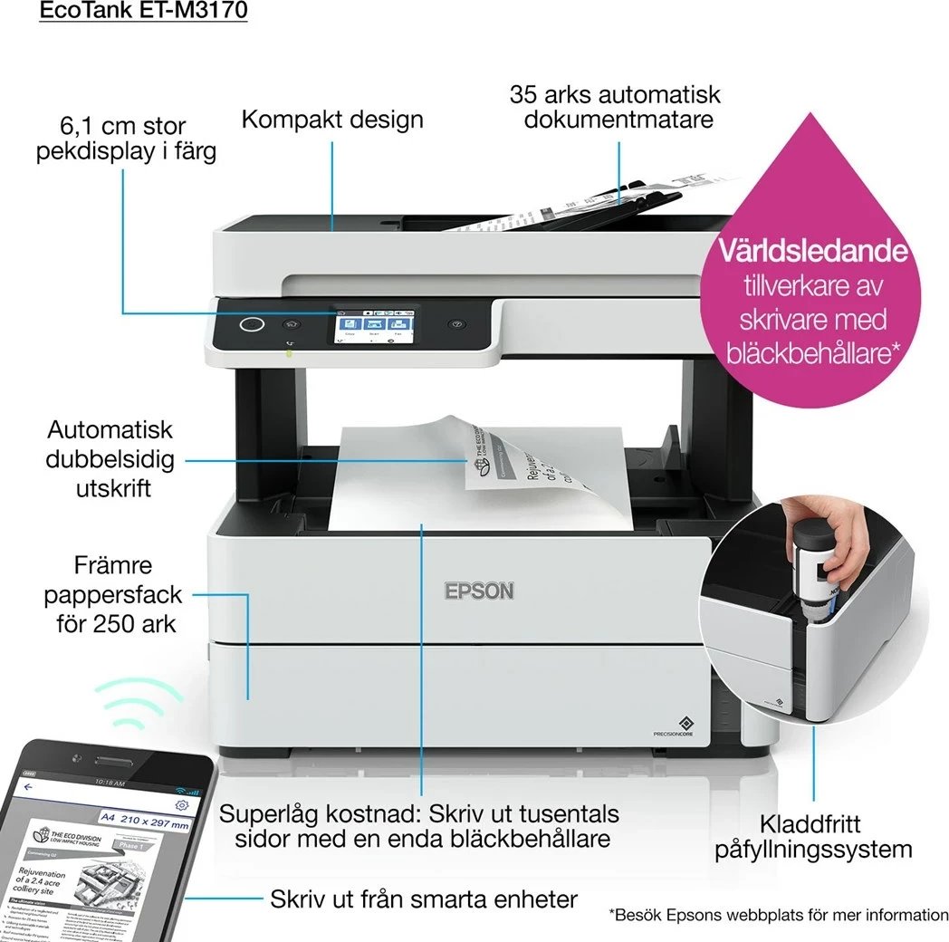 Printer Epson EcoTank M3170 Inkjet, A4, 39 ppm, Wi-Fi, Bardhë