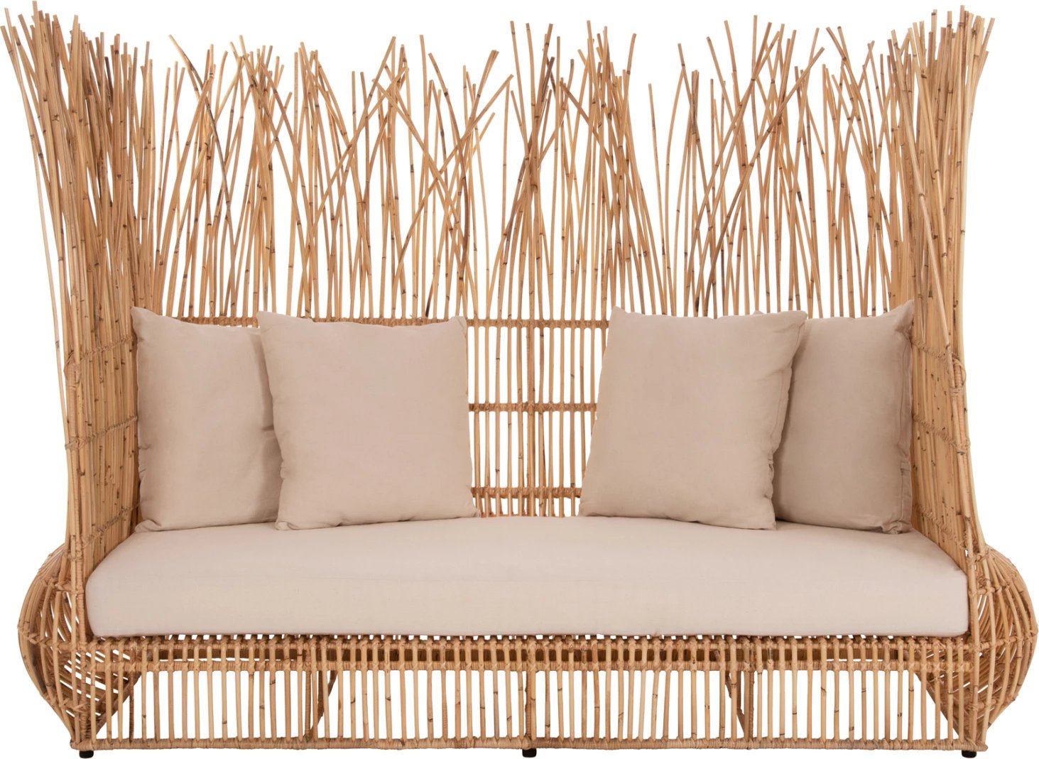 Divan për jashtë ZEPHYR FH5988 kallamishte rattan natyrale-set jastëkësh në bezhë 200x120x142Hcm