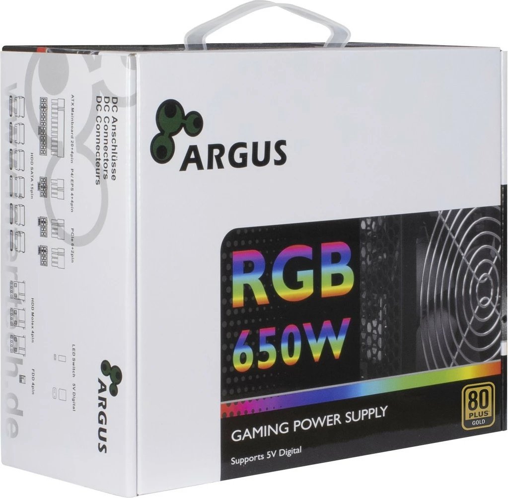 Furnizues energjie Inter-Tech Argus RGB-650W CM II, 650 W, 100 - 240 V, 47 - 63 Hz, Active, 100 W, 650 W