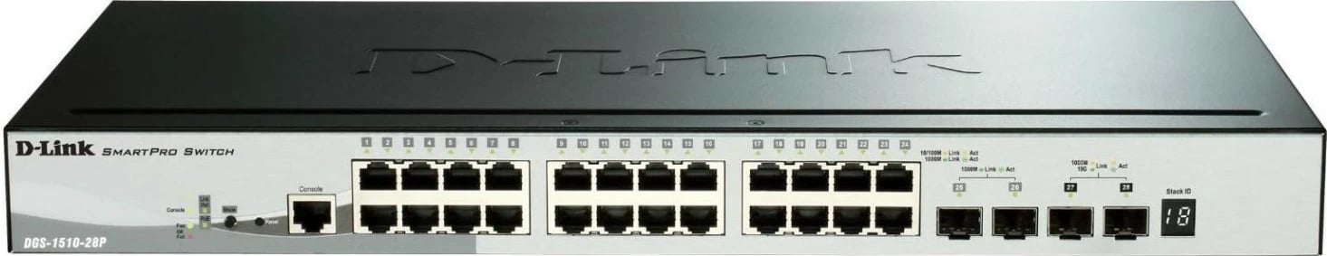 Switch D-Link DGS-1510-28P/E, 24 porta PoE, për kabinet RACK 19"