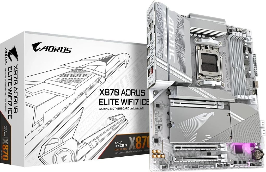 Pllakë amë Gigabyte X870 AORUS ELITE WF7 ICE, Socket AM5, e bardhë