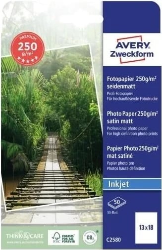 Letër fotografike Avery Zweckform Premium, 250g, 13x18 cm, 50 fletë, e bardhë