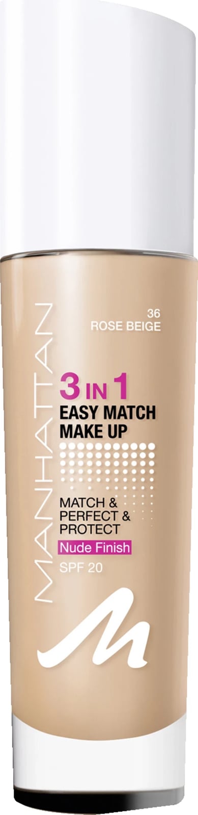 Krem pudër Manhattan 3 In 1 Easy Match, 36 Rose Beige, 30ml