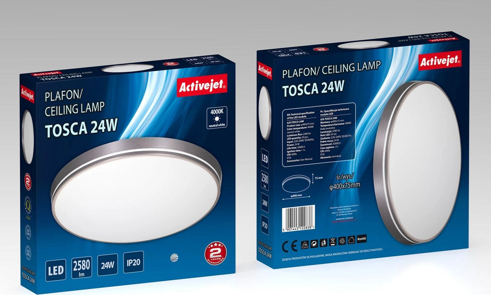 Ndriçues LED Activejet AJE-TOSCA 24W, Gri